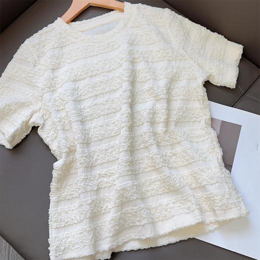 【樱西玛ENXIMANE 重工褶皱肌理感网纱短袖T】经典圆领正肩短款设计 舒适百搭 细腻柔软 不会闷热 商品图5