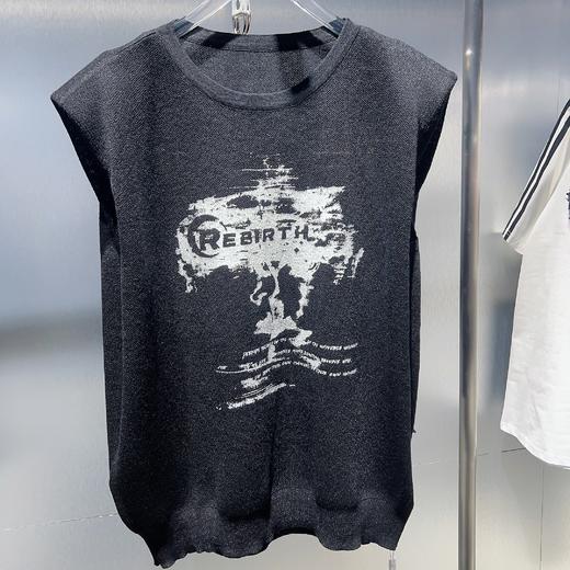 N圆领盖袖印图案毛织衫（黑）夏季152050070321 商品图3