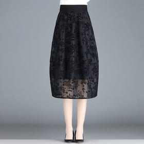 MYX-ZIY-1211-L中长款印花网纱灯笼裙初夏新款松紧腰时尚花苞裙遮胯显瘦半身裙