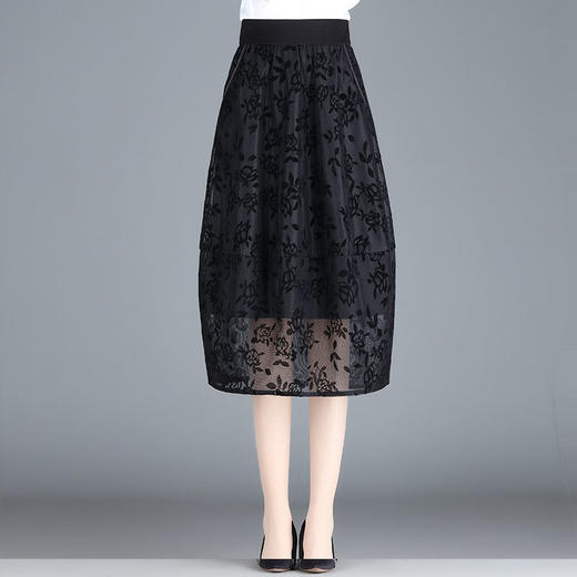 MYX-ZIY-1211-L中长款印花网纱灯笼裙初夏新款松紧腰时尚花苞裙遮胯显瘦半身裙 商品图0