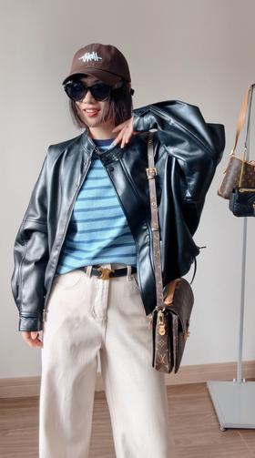 超细羊皮立领通勤休闲蝙蝠抽绳皮衣 美拉德咖