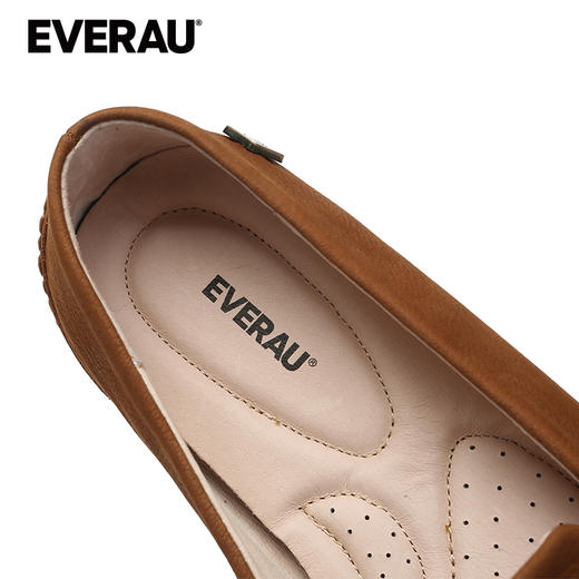 EVERAU新款头层磨砂牛皮面亲肤透气经典舒适女士豆豆鞋EA1024 商品图4