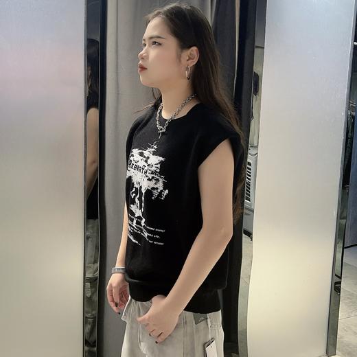 N圆领盖袖印图案毛织衫（黑）夏季152050070321 商品图2