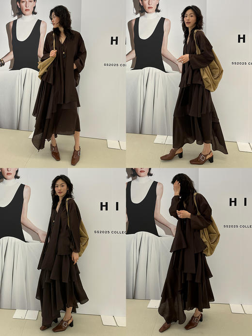 HIDEMI极简丝巾进口莱赛尔清透飘逸纽扣多穿式上衣半裙套装 商品图2