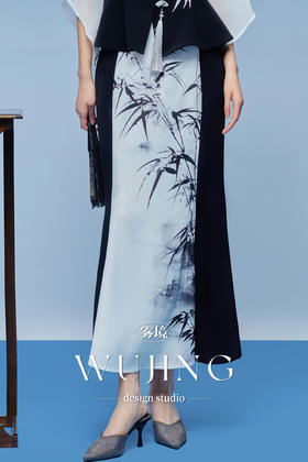 3205133 晚风听竹 进口蜂窝缎/韩国进口水晶乔其纱半裙 雾境