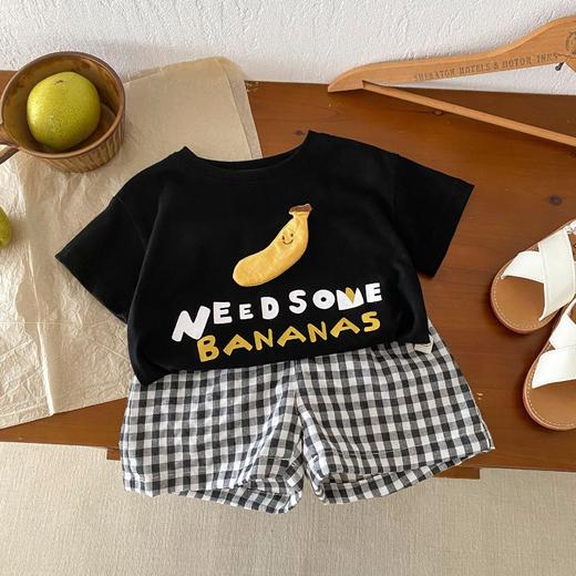 【时尚舒适，萌趣字母设计】儿童格子套装 0-5岁夏季男童字母T恤 女童短裤两件套套装-QQ 商品图6