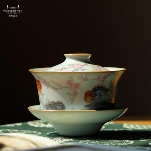 问鼎汝瓷鼎峰系列月白三才盖碗（金玉满堂） 商品图0