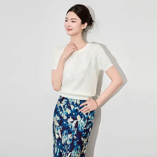 【高货wl】全新升级【铂金会员165/天猫219/差价54】(93154) 洛诗琳高级感时髦洋气雅致立体花瓣圆领短袖针织衫上衣女 商品图3