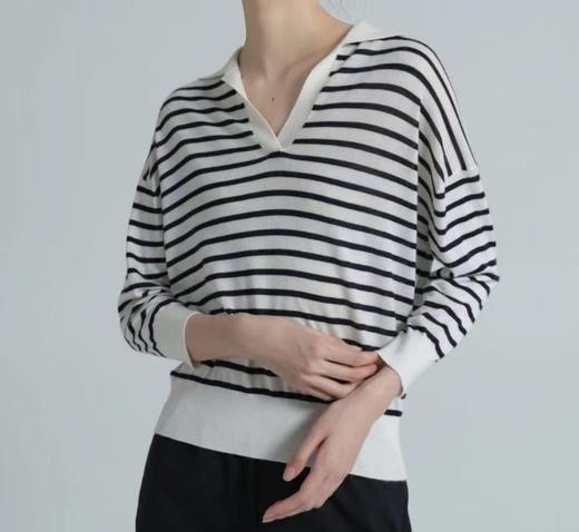 人手款！翻领条纹polo衫  桑蚕丝棉，超舒服！显瘦条纹针织衫 商品图1