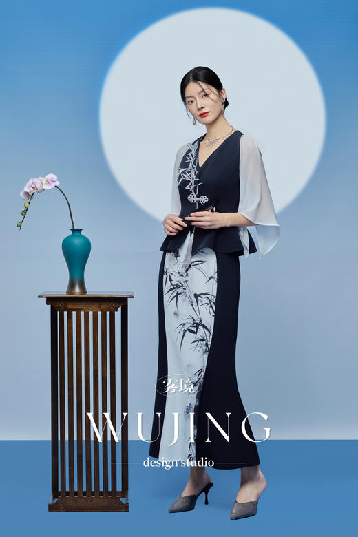 3205133 晚风听竹 进口蜂窝缎/韩国进口水晶乔其纱半裙 雾境 商品图1