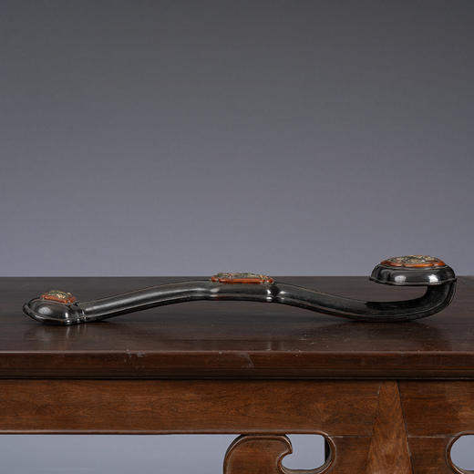 清 紫檀三镶黄杨木百宝嵌荷花金鱼诗文如意 商品图4