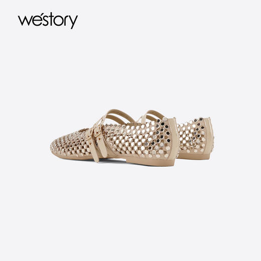 Westory2025年夏季冲孔镂空烫钻圆头平底单鞋空凉鞋W25AH58321 商品图4