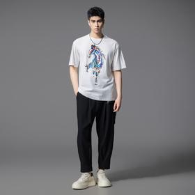 PINLI品立2025夏季新款彩色骏马烫画短袖T恤男士国潮休闲百搭上衣BG252111021