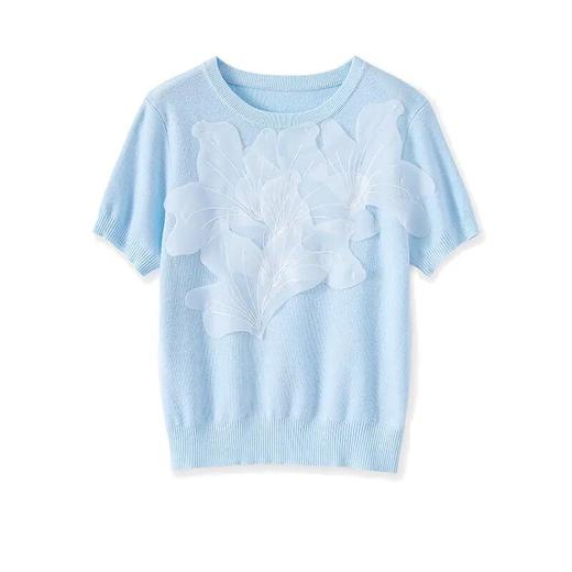 【高货wl】全新升级【铂金会员165/天猫219/差价54】(93154) 洛诗琳高级感时髦洋气雅致立体花瓣圆领短袖针织衫上衣女 商品图4