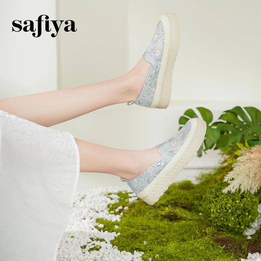预售10天发|Safiya/索菲娅2025春夏百搭懒人编织透气亮片蕾丝渔夫鞋SFD1112239 商品图6