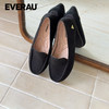 EVERAU新款头层磨砂牛皮面亲肤透气经典舒适女士豆豆鞋EA1024 商品缩略图3