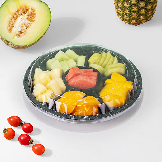 喇叭花一次性PET水果切盒蔬菜打包餐盒圆形沙拉碗甜品盒带盖50套 商品图8