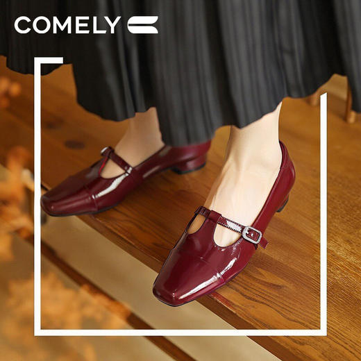 康莉KYQ5A501玛丽珍鞋春季新款方头粗跟复古时尚一字扣高跟皮鞋 商品图3