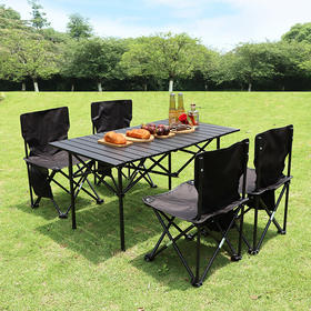 飞图乐（FTLY）折叠桌椅长桌五件套-钛钢黑ZDZY0300
