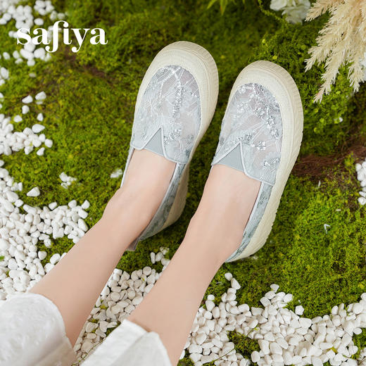 预售10天发|Safiya/索菲娅2025春夏百搭懒人编织透气亮片蕾丝渔夫鞋SFD1112239 商品图5