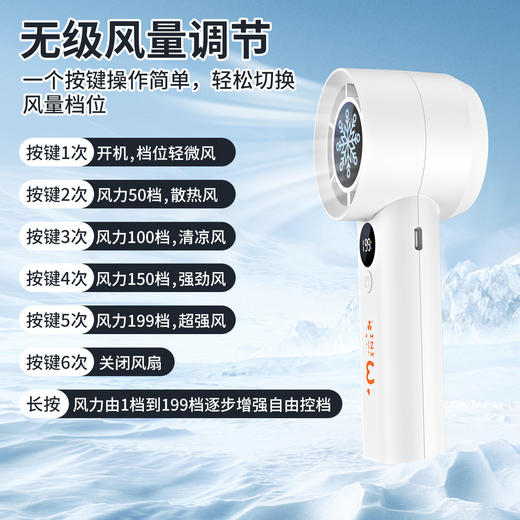 【小巧造型！携带更方便】高速涡轮手持风扇新款百挡usb充电迷你数显户外夏日便携式小风扇。ry 商品图0