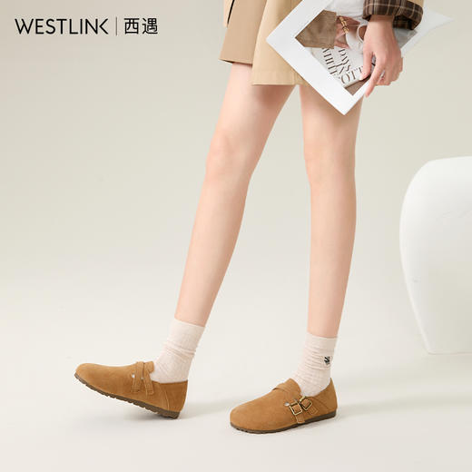 西遇勃肯鞋女全包新款休闲复古一脚蹬豆豆鞋平底软底单鞋V0356396 商品图4