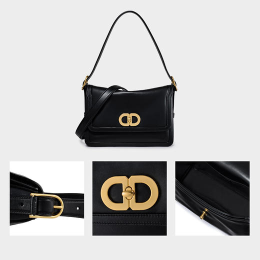 【2F】DISSONA迪桑娜女包 DD流金小方包时尚手提单肩包真皮斜挎包腋下包 黑色 商品图1