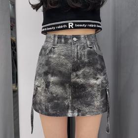 NZ设计感面料侧边双口袋短A裙（灰）夏季151090150321