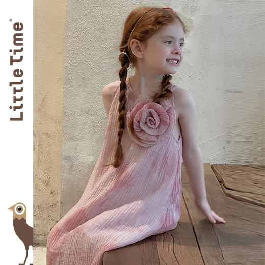 Littletime女童连衣裙夏装2025新款玫瑰立体花儿童背心裙公主裙 商品图3