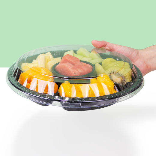 喇叭花一次性PET水果切盒蔬菜打包餐盒圆形沙拉碗甜品盒带盖50套 商品图2