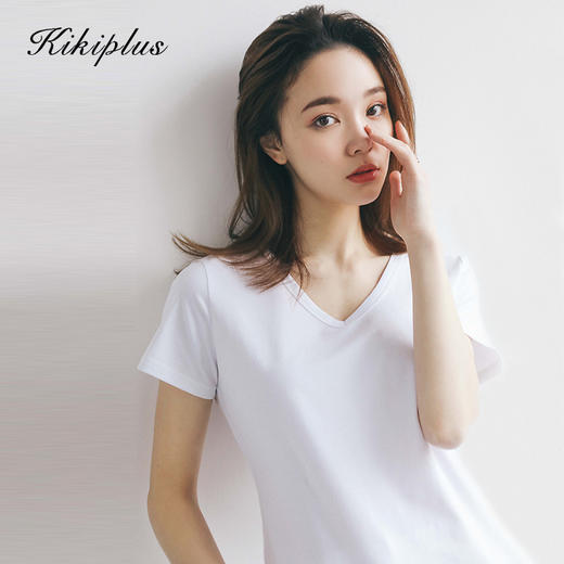 kikiplus高密纯色T恤百搭款高克重T恤清仓特价 商品图3