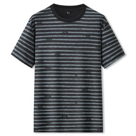 【冰丝】【DPF】大依优型大码短袖T恤海魂条纹版型体恤男士大码圆领汗衫肥佬宽松冰丝上衣