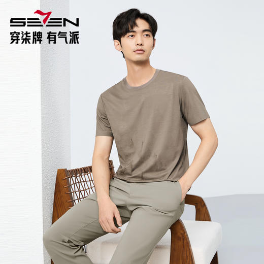 【国风图案款/无缝工艺】柒牌短袖T恤男夏季新款国风印花圆领上衣128T70280 商品图1