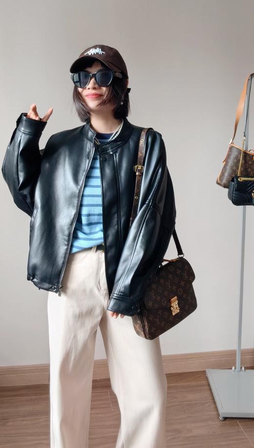 超细羊皮立领通勤休闲蝙蝠抽绳皮衣 美拉德咖 商品图3