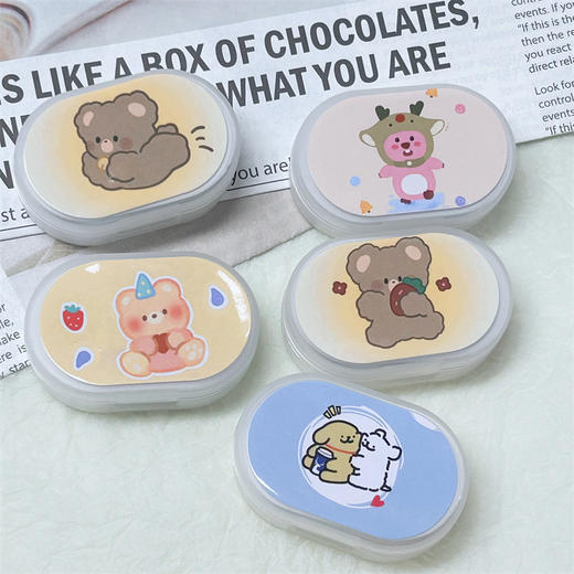 新款可爱卡通美瞳盒伴侣盒双联盒隐形眼镜盒镊子小棒便携小巧1015 商品图3