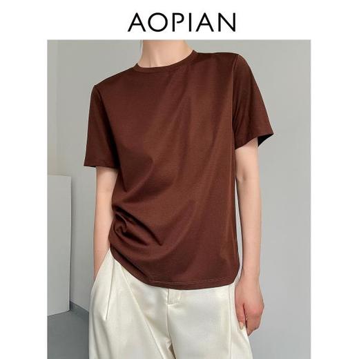 奥篇品质基础款 桑蚕丝醋酸纯色圆领后中贴条合身T恤 商品图3