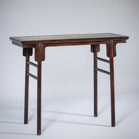 二十世纪 紫檀镶云石夹头榫刀牙板平头案