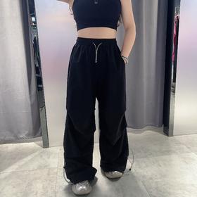 N橡筋腰压褶阔版阔腿裤（黑）夏季152020130321