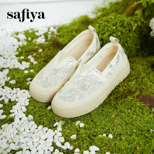 预售10天发|Safiya/索菲娅2025春夏百搭懒人编织透气亮片蕾丝渔夫鞋SFD1112239 商品图7