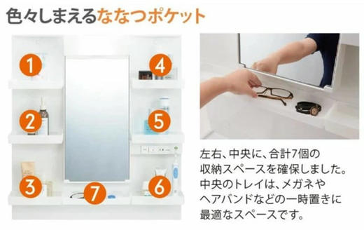 骊住PV系列白色两开门式洗面台750mm三面镜柜吐水切换洗发淋浴水龙头 商品图6