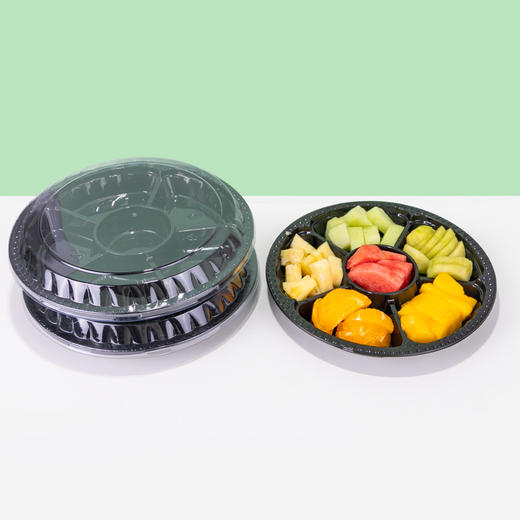 喇叭花一次性PET水果切盒蔬菜打包餐盒圆形沙拉碗甜品盒带盖50套 商品图1