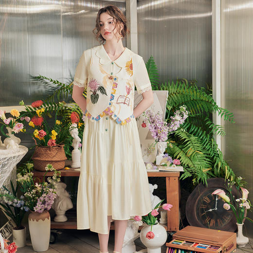 两三事梵高文艺北野花渡2025夏季新款镂空勾花印花马甲女宽松马夹 商品图2