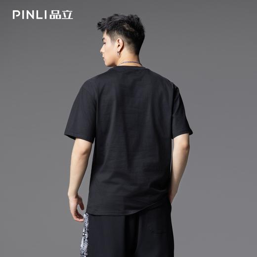 PINLI品立2025夏季新款创意烫画休闲短袖T恤男士潮牌纯棉体恤上衣BG252111023 商品图3