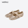 Westory2025年夏季冲孔镂空烫钻圆头平底单鞋空凉鞋W25AH58321 商品缩略图0