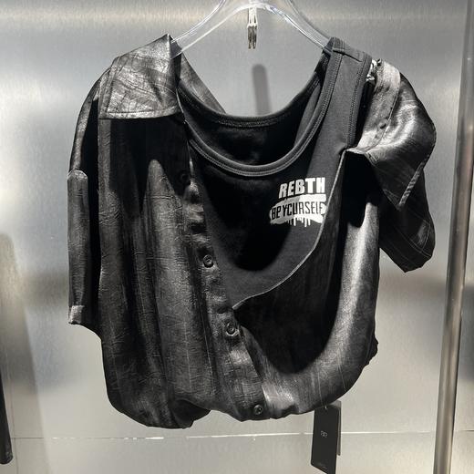 N小设计漏肩短袖小衫（黑）夏季152090090321 商品图3