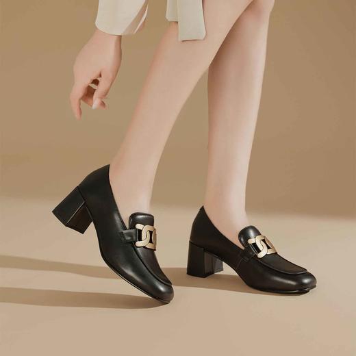 顺丰包邮03459洛诗琳春夏新款高级感金属粗跟通勤乐福鞋32257 商品图4
