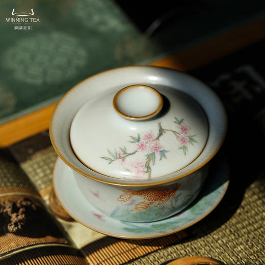 问鼎汝瓷鼎峰系列月白三才盖碗（金玉满堂） 商品图1