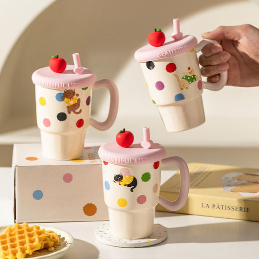 摩登主妇带盖马克杯家用喝水杯办公室陶瓷杯高颜值早餐杯漂亮杯子 商品图2