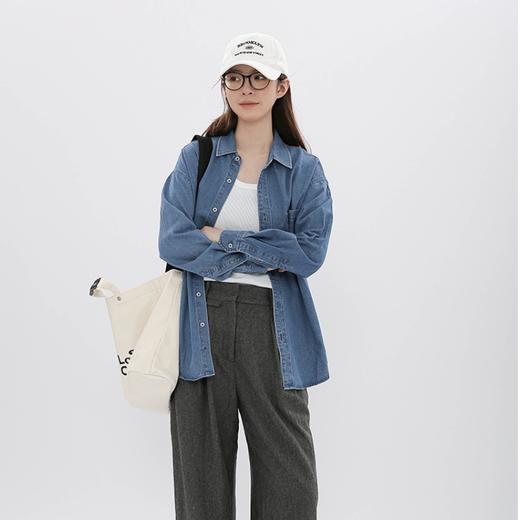 「穿出复古文艺范」经典男女同款 牛仔衬衫Oversize版型 深蓝色/浅蓝色 商品图3