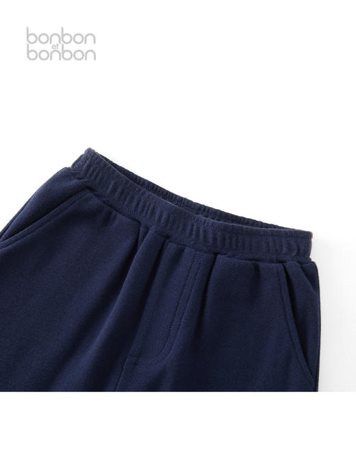 藏青对比色绣花短裤 商品图2